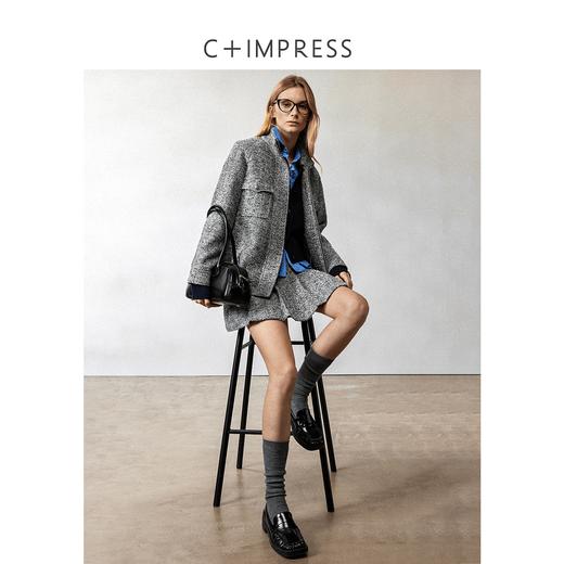 西嘉羊驼羊毛圈圈纱 粗纺呢人字纹MIU系夹克外套/百褶半裙女套装(货号:WT2404026) 商品图2