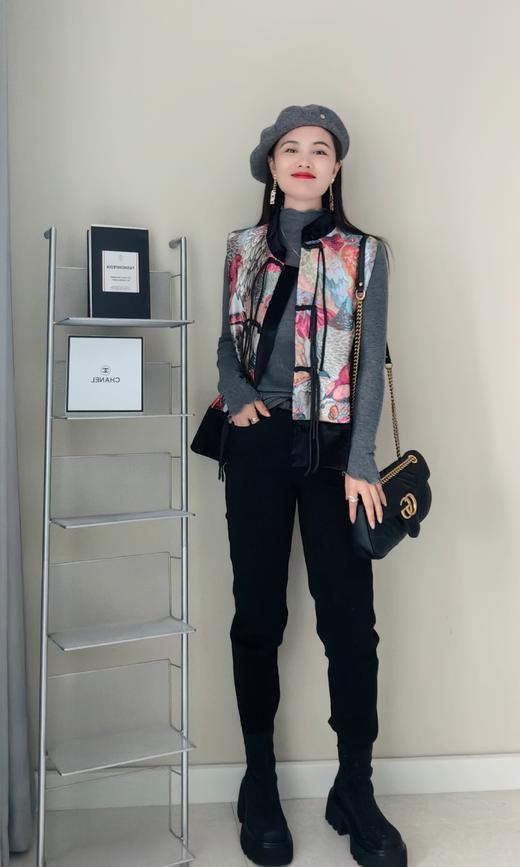 国风娟绣织百鸟朝凤拼接丝绒马甲 商品图8