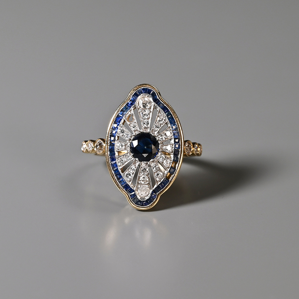 欧洲古董电光蓝宝石钻石戒指