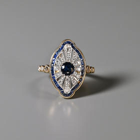 欧洲古董电光蓝宝石钻石戒指