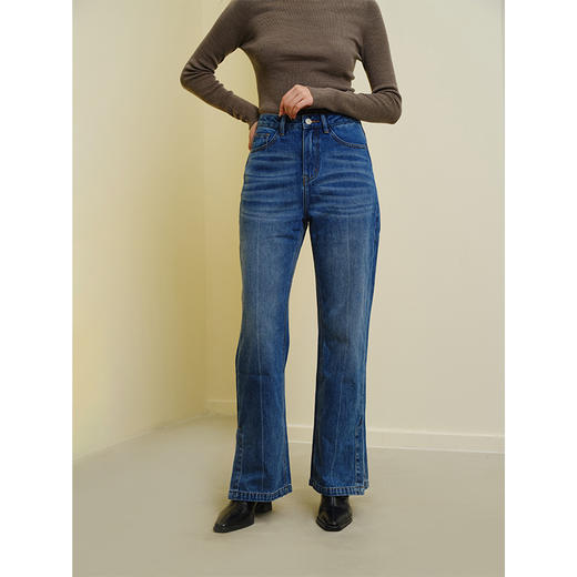 HeyDress法式牛仔裤女秋季侧开叉设计感高腰显瘦通勤百搭直筒裤子 商品图0