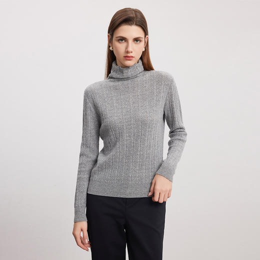 【堆领镂空羊绒衫】羊绒世家秋冬新品女士100%山羊绒时尚镂空内搭保暖毛衣 商品图0