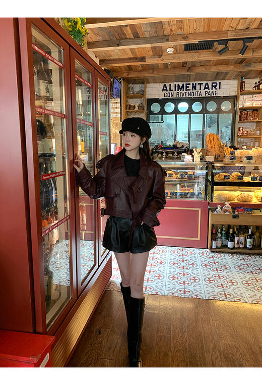 清仓捡漏 LIN CHAO ZHANG 【康帝酒红】羊皮革皮衣 商品图8