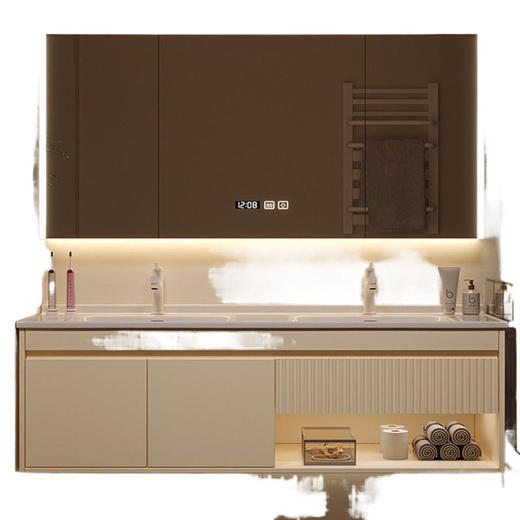 双盆轻奢台卫生间洗手洗漱烤柜一体组合浴室柜漆橡木陶瓷洗脸 商品图3