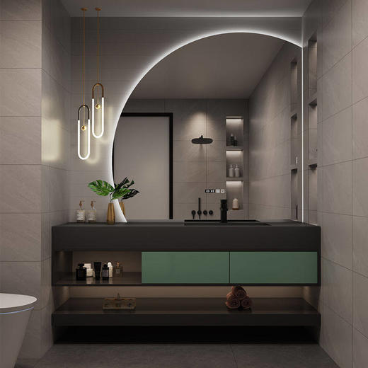 洗脸盆板组合半圆浴室柜一体轻奢岩盆镜洗漱柜台洗手盆卫生间 商品图2