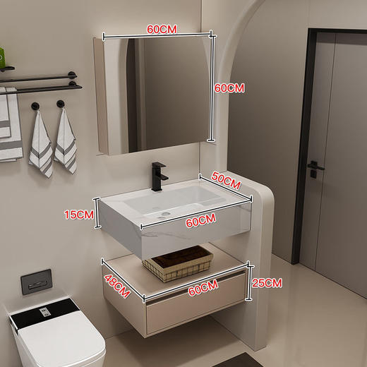 组合浴室柜洗手盆现代双层一体一体陶瓷卫生间 商品图1