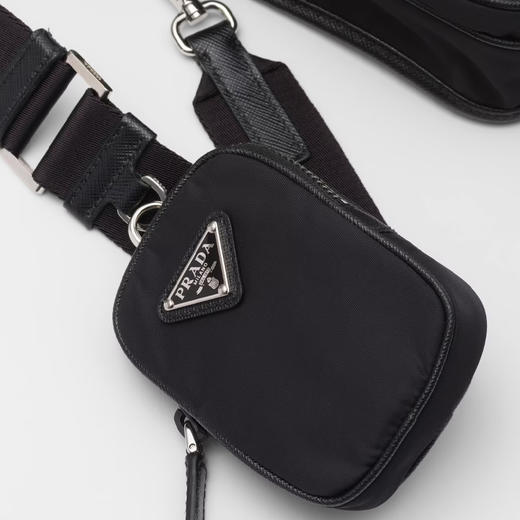 PRADA 普拉达 男士 Re-Nylon 和 Saffiano 皮革珐琅金属三角形徽标单肩包 黑色 2VD043 2DMH F0002 XOP 商品图3