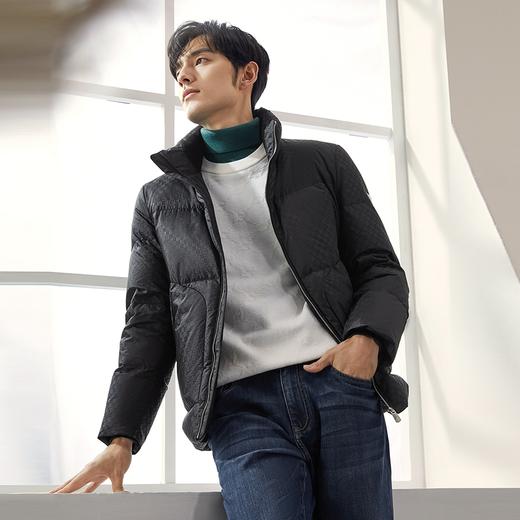 【拒水鸭绒】柒牌立领羽绒服男冬季厚款时尚提花黑色休闲保暖外套	127E71350 商品图1
