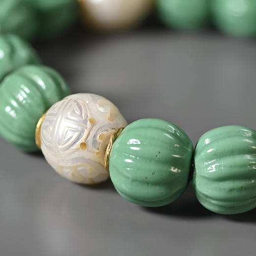 清代宫廷风团寿龙纹珍珠+瓜棱琉璃手串 商品图4