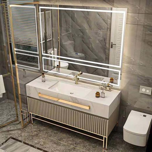 橡木一体洗脸盆落地式浴室柜双漱台智能洗手岩板组合盆轻奢卫生间 商品图3