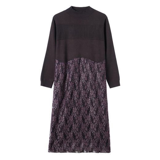 CC-MH-302阔太太洋气蕾丝拼接显瘦针织连衣裙春秋2024新款女装秋冬妈妈长裙 商品图4