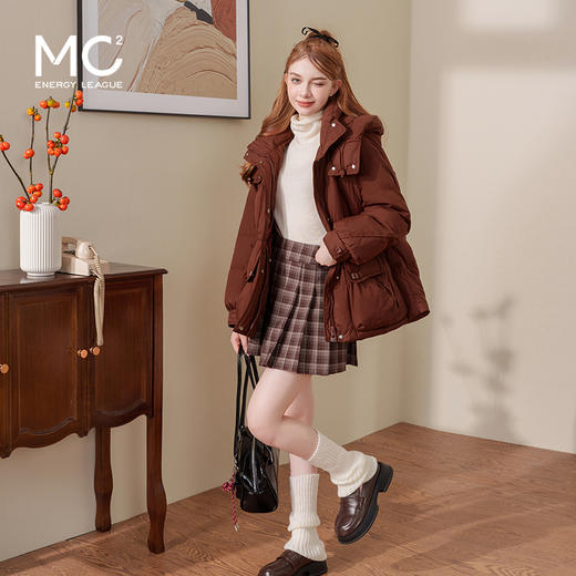 连帽布绳半收腰插袋款羽绒服女装 商品图0