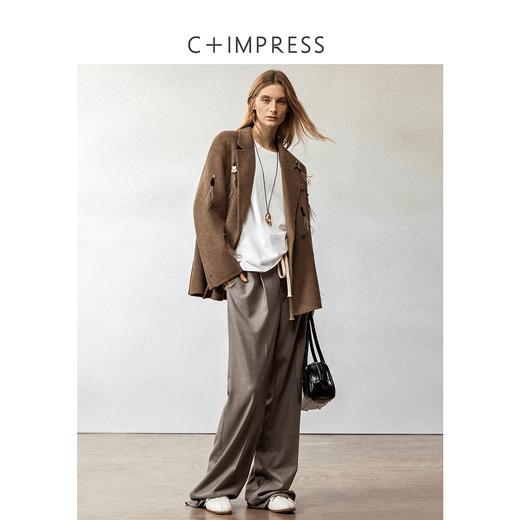 西嘉牦牛绒澳毛混纺 手工钉饰双面呢大衣女2024秋冬毛呢西装外套(货号:WT2404050) 商品图2