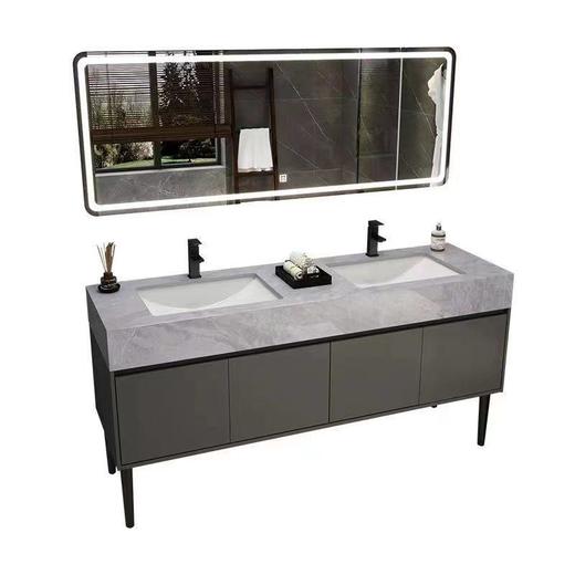 洗漱安装双盆浴室柜组合双盆免套装柜台卫浴落地洗脸盆打孔大理石 商品图1