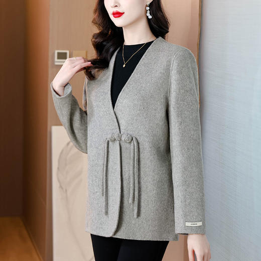 AHM lrfs2396时尚优雅双面呢大衣中式盘扣高级感宽松气质外套 商品图2