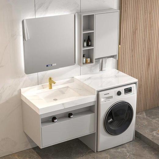 洗漱洗手台洗衣机卫生间原木台一体岩板风陶瓷组合盆现代柜浴室柜 商品图2