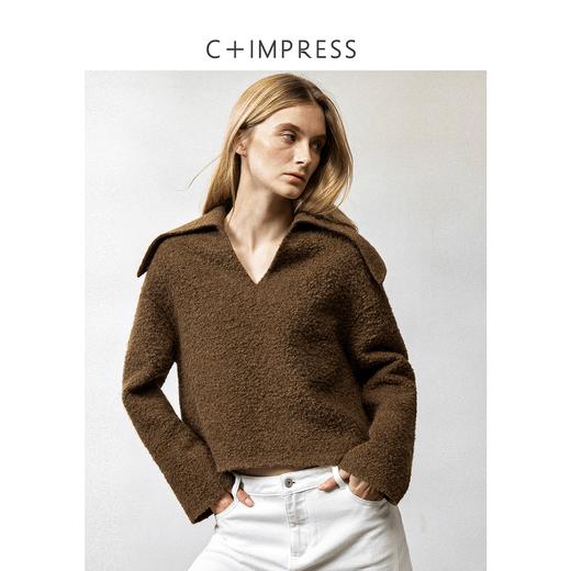 西嘉羊驼圈圈毛 大翻领套头短款减龄双面尼外套女2024秋冬新上新(货号::WT2404007) 商品图0