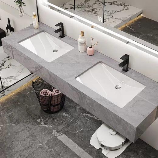 悬浮浴室柜组合洗脸盆卫生间公共大理石洗手盆洗脸池双盆 商品图2