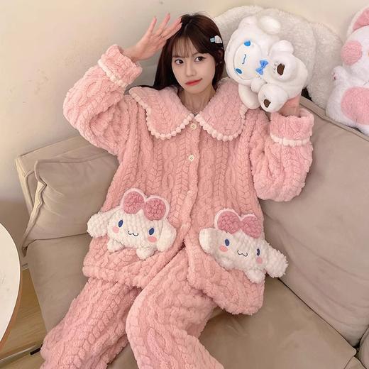 冬季新款【睡衣女珊瑚绒】卡通可爱娃娃领 秋冬天加厚加绒保暖法兰绒家居服套装 商品图1