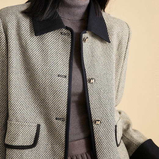 【高货ayts】全新升级【铂金会员321/天猫429/差价108】(13354) 洛诗琳气质羊毛小香风外套高级感粗花呢翻领短外套女士秋天通勤女装春秋 商品图3