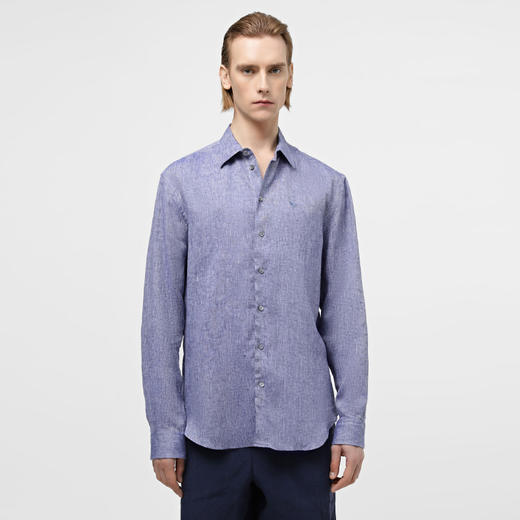 【二】EMPORIO ARMANI 阿玛尼 男士徽标刺绣亚麻长袖衬衫 蓝色 01SM0L 010F9 919 商品图1