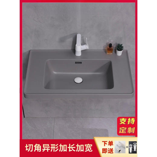 成型洗手池一体漱台洗脸盆感可丽耐肤挡水墙式卫生间盆挂沿单 商品图1