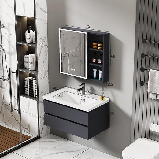 镜柜洗脸盆洗漱卫生间智能实木浴室柜洗手盆陶瓷太空 商品图2