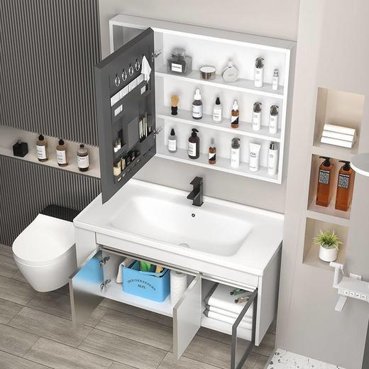 夹柜加厚浴室柜盆不锈钢304陶瓷蜂窝美妆镜R&T板一体智能岩板铝 商品图1