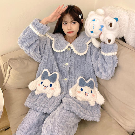 冬季新款【睡衣女珊瑚绒】卡通可爱娃娃领 秋冬天加厚加绒保暖法兰绒家居服套装 商品图0