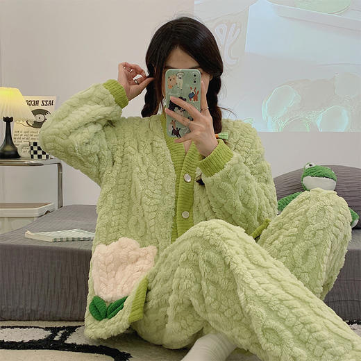 冬天【珊瑚绒月子服】冬季产后孕妇睡衣 春秋冬款产妇哺乳睡衣套装 商品图14