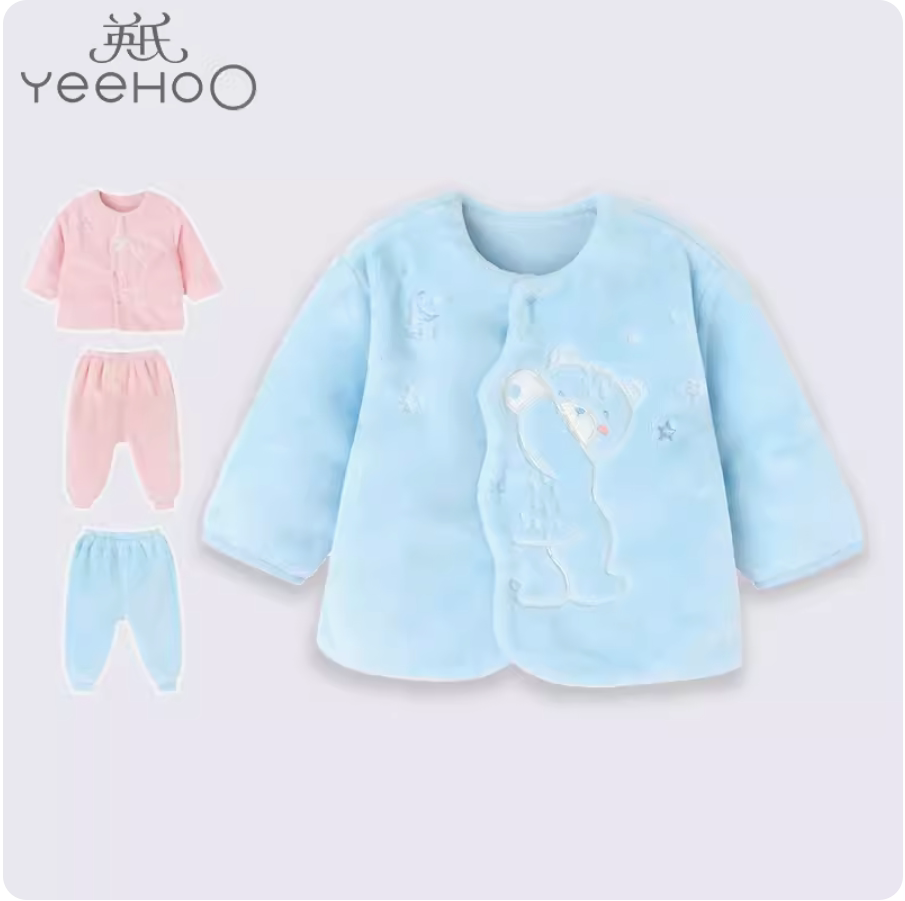 英氏男女童内衣宝宝冬新款法兰绒保暖居家外套10095524 10095530 10095532