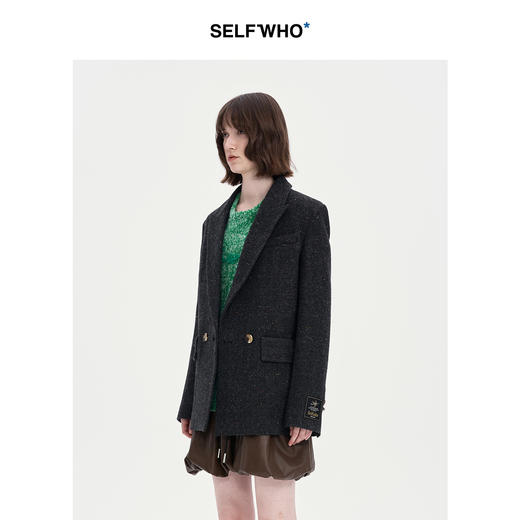 SELFWHO羊毛混纺复古老钱风西装外套女2024秋冬新款宽松百搭西服 商品图2