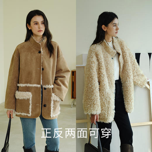 HeyDress复古皮毛一体外套女秋冬麂皮绒宽松保暖两面穿皮草大衣 商品图0