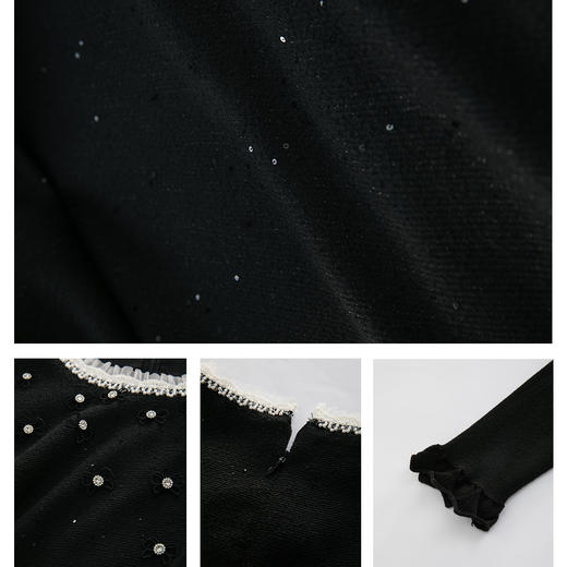 司歌羊毛长袖收腰连衣裙小黑裙礼服冬内搭裙子A901010X 商品图4