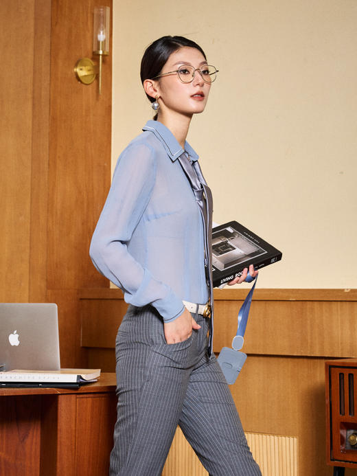 J8132598B颈袖添香真丝衬衫女士装气质OL正装上衣修身衬衣J8132598B（四季可穿） 商品图2