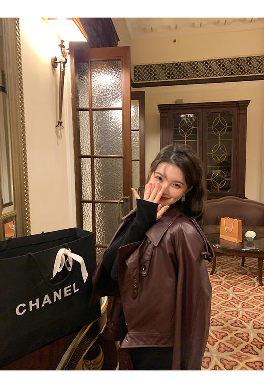 清仓捡漏 LIN CHAO ZHANG 【康帝酒红】羊皮革皮衣 商品图3