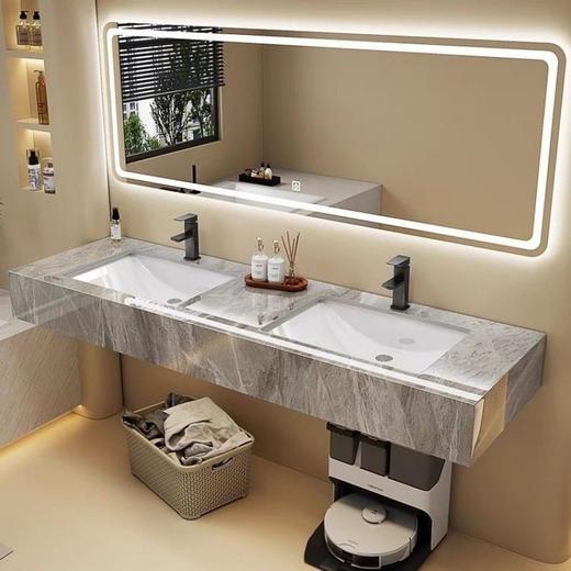 洗脸盆柜卫浴板双人浴室柜套装墙式挂公岩组合双盆 商品图2