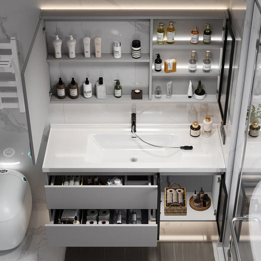 柜盆组合轻奢一体台洗脸盆洗漱浴室柜洗手台陶瓷面盆洗手间卫生间 商品图1