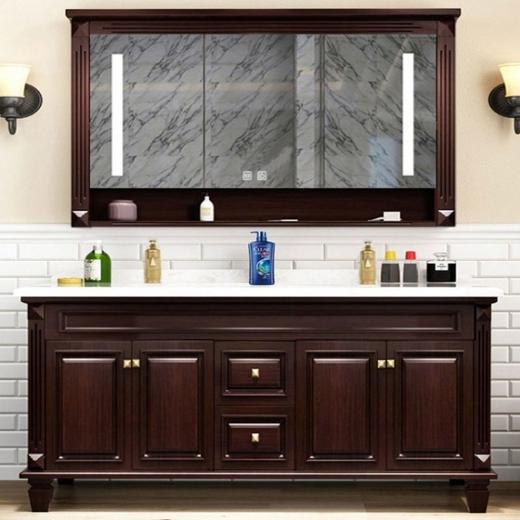 镜柜1.6中式洗手台现代智能米橡木盆岩板浴室柜新卫生间美式轻奢 商品图3