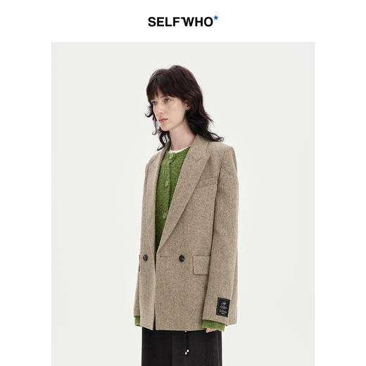 SELFWHO羊毛混纺复古老钱风西装外套女2024秋冬新款宽松百搭西服 商品图1