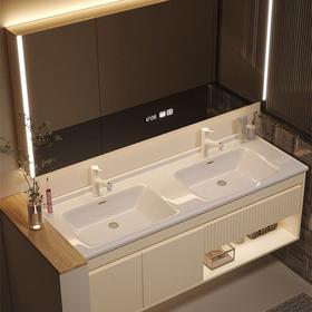 双盆轻奢台卫生间洗手洗漱烤柜一体组合浴室柜漆橡木陶瓷洗脸