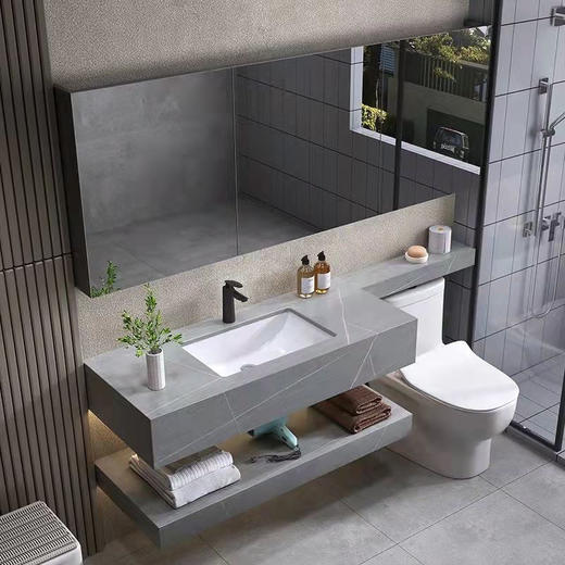 洗脸卫生间家用台洗簌台洗脸盆浴室柜轻奢岩款组合板延长 商品图3