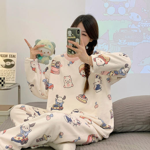 冬季新款【睡衣女法兰绒套装】圆领套头长袖长裤 卡通舒适保暖家居服套装 商品图8