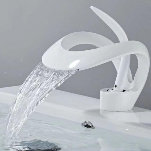 卫生间水龙头白色面盆浴室台上瀑布洗手池创意冷热洗脸龙头 商品图0