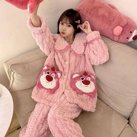 冬季新款【睡衣女珊瑚绒】卡通可爱娃娃领 秋冬天加厚加绒保暖法兰绒家居服套装 商品图11