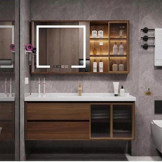 盆新胡桃木台厕所浴室柜一体洗漱陶瓷组合柜组合洗脸盆卫生间中式 商品图1