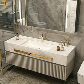 岩板一体风格洗手橡木洗脸盆盆洗脸漱台组合双盆卫生间轻奢浴室柜