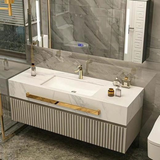 岩板一体风格洗手橡木洗脸盆盆洗脸漱台组合双盆卫生间轻奢浴室柜 商品图0