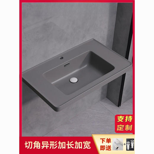 成型洗手池一体漱台洗脸盆感可丽耐肤挡水墙式卫生间盆挂沿单 商品图2