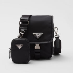PRADA 普拉达 男士 Re-Nylon 和 Saffiano 皮革珐琅金属三角形徽标单肩包 黑色 2VD043 2DMH F0002 XOP